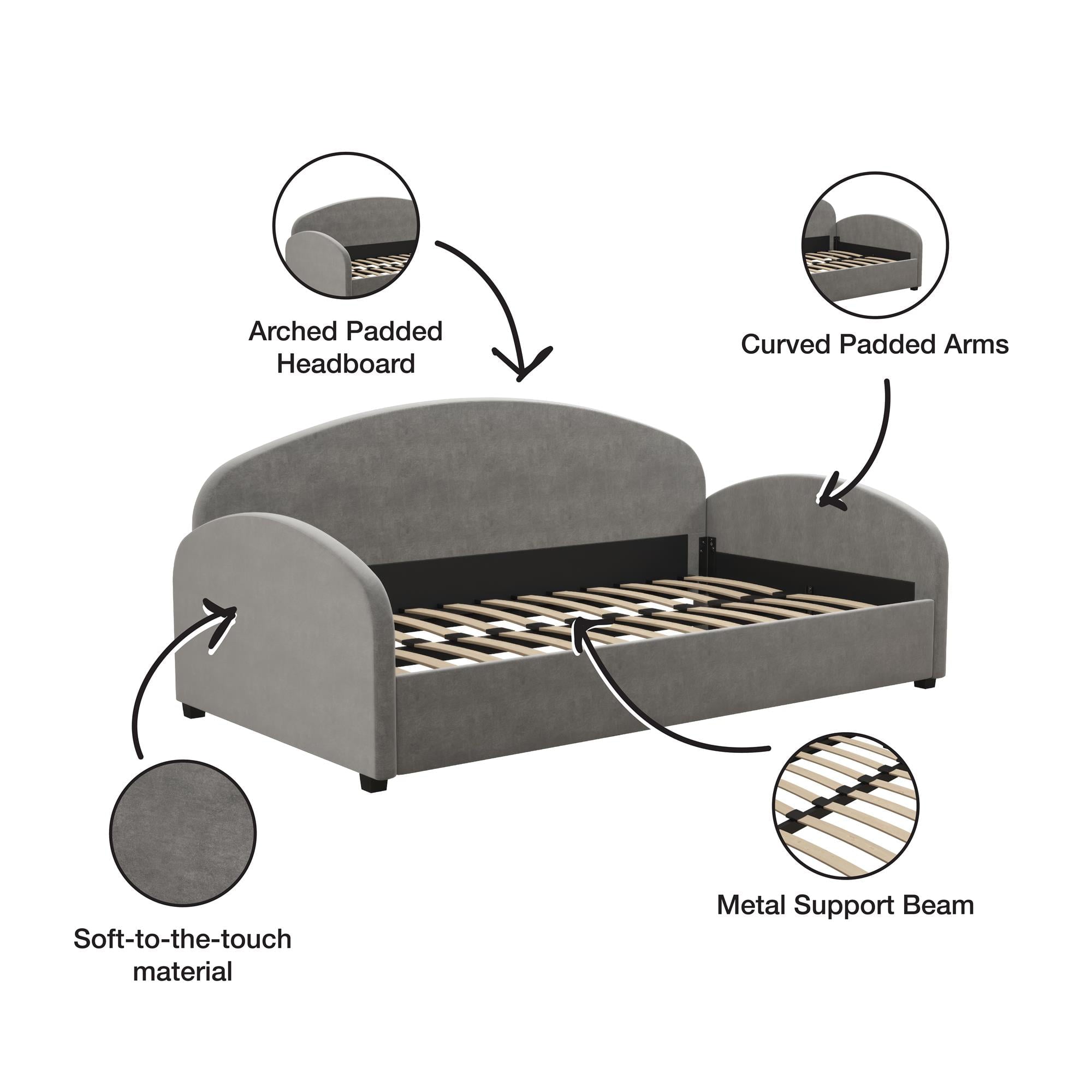 Mr. Kate Moon Upholstered Daybed Frame, Twin, Light Gray Velvet