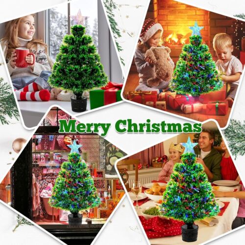 21Inch Pre-Lit Mini Christmas Tree Fiber Optic Artificial Christmas Tree
