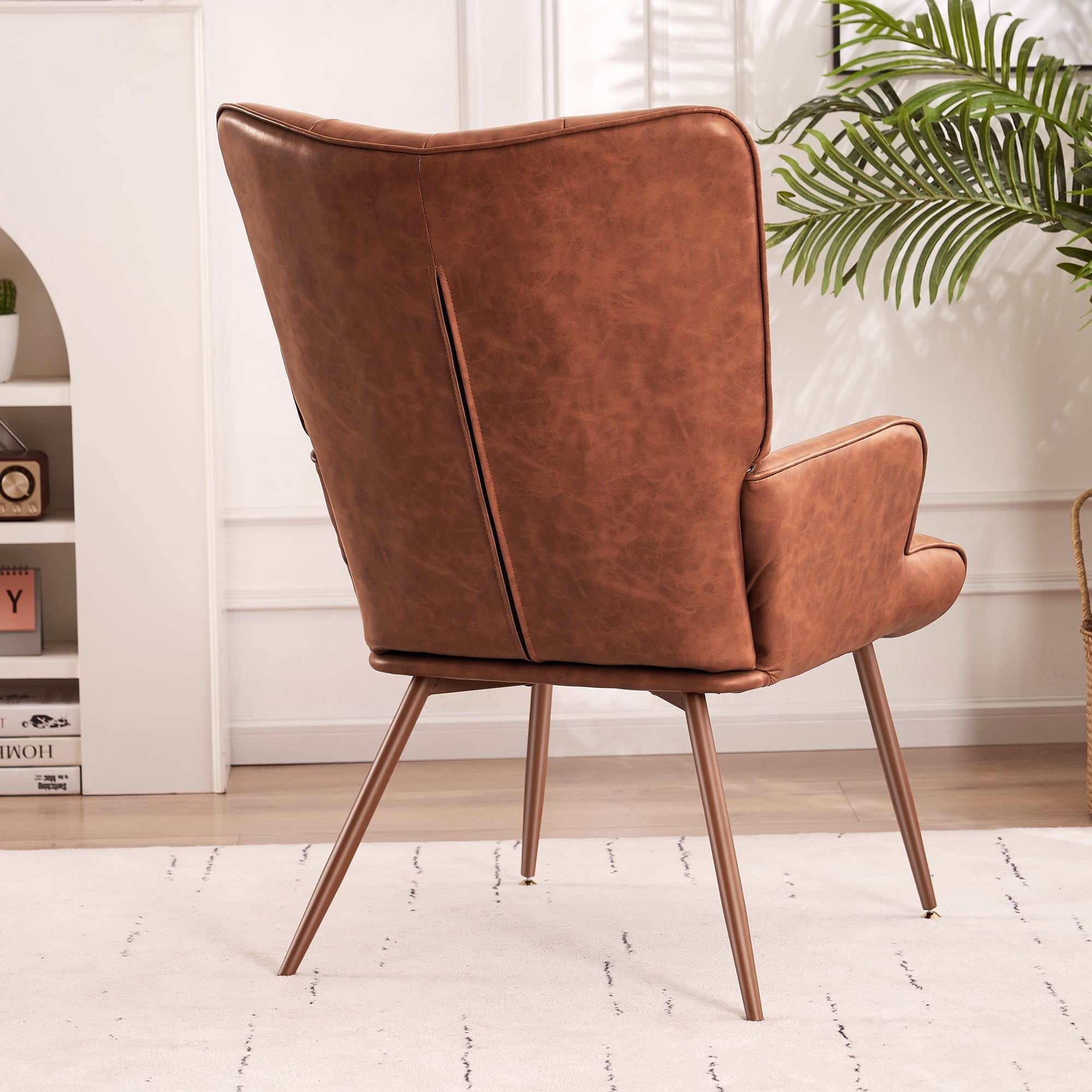 Unikome Livingroom Chairs  Mid-Century Modern Accent Chair, Faux Leather Wingback Accent Chair PU Leather Accent Chair for Home Office/Living Room/Bedroom, Brown