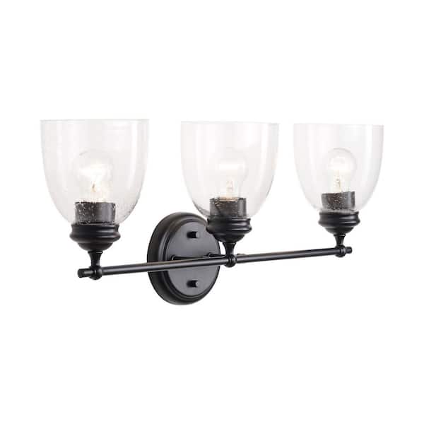 Elsmere 24 in. 3-Light Black Vanity Light, Towel Bar, Towel Ring, Toilet Paper Holder and Towel Hook Bath Set (5-Piece)