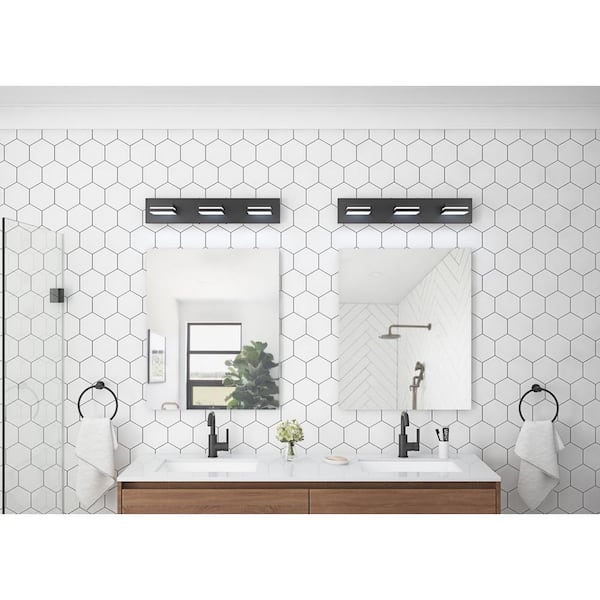 23.6 in. 3-Light Modern Black Bathroom LED Vanity Lights Acrylic Modern Black Bathroom Wall Lighting Fixtures