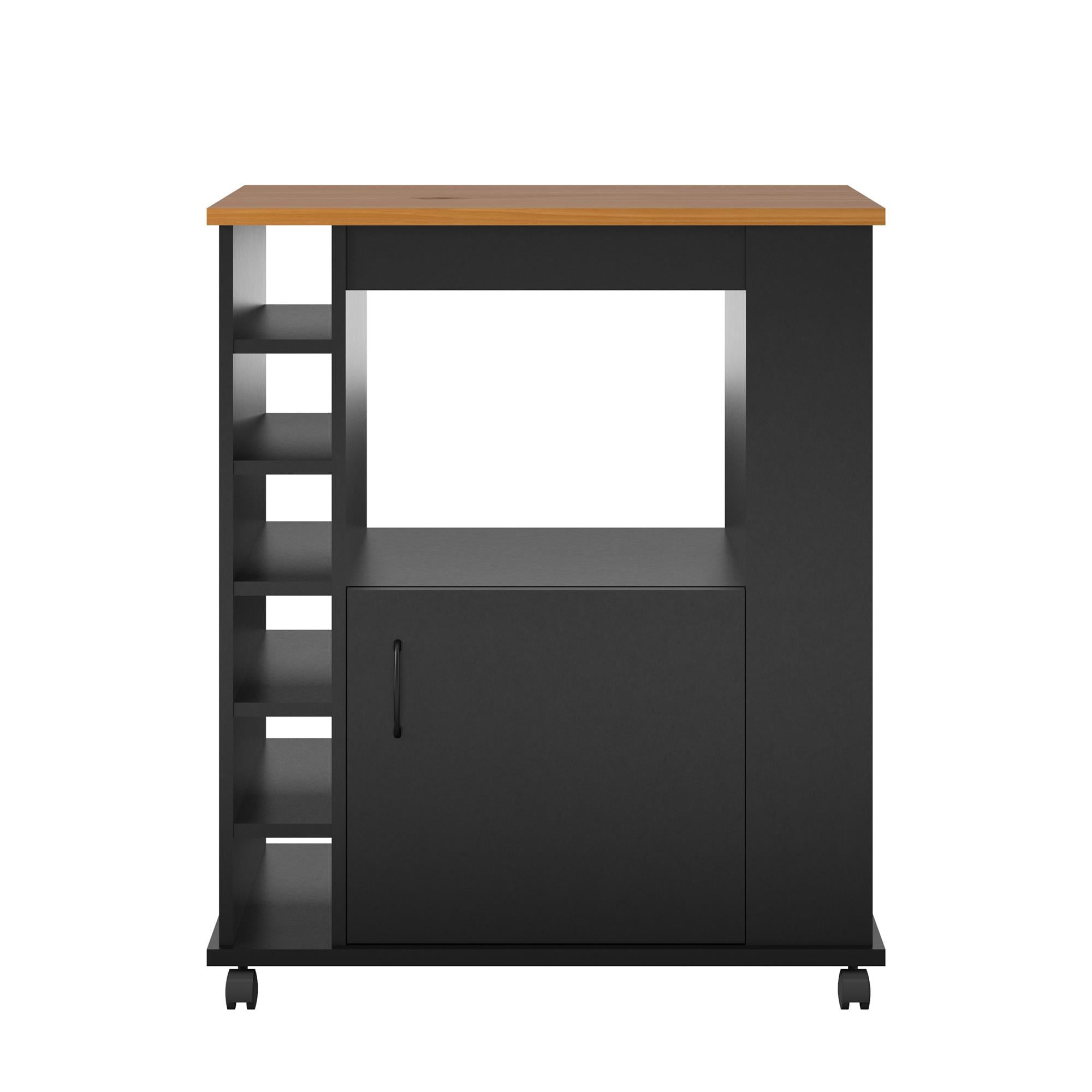 Ameriwood Home Williams Kitchen Island Microwave Cart with Rolling Casters, Black