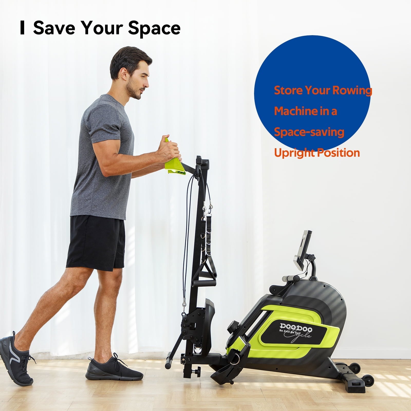 Pooboo Upgrade 3-in-1 Multi-functional Home Rowing Machine Indoor Exercise Row Machine Foldable Rower 14 Adjustable Level Quiet Magnetic Resistance with Arm Training Bands & Stretching Board 360 LBS