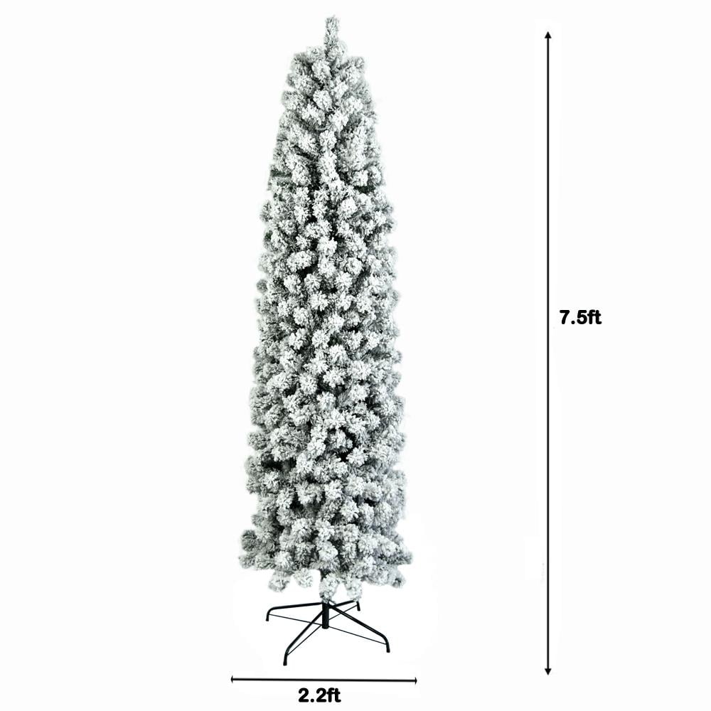 Zimtown 7.5ft Flocked Pencil Christmas Tree, 641 Tips PVC Artificial Slim Xmas Tree