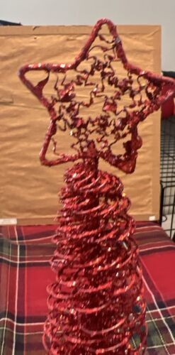 16” Red Wire Spiral Glittering Tabletop Christmas Tree