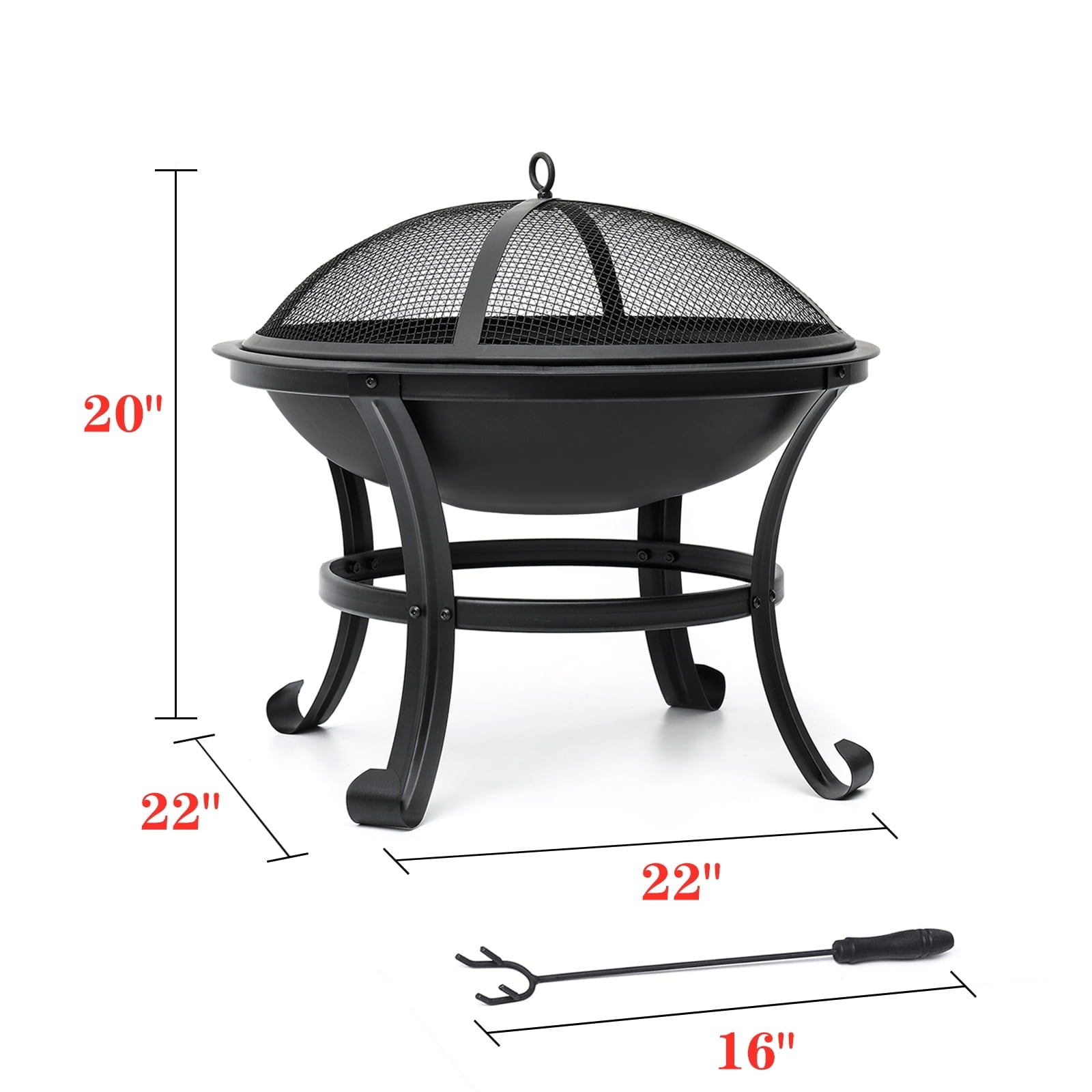 KingSo 22 inch Wood Burning Fire Pit for Camping Picnic Bonfire Patio Outside Backyard Garden Small Bonfire Pit Steel Firepit Bowl with Spark Screen, Log Grate, Poker