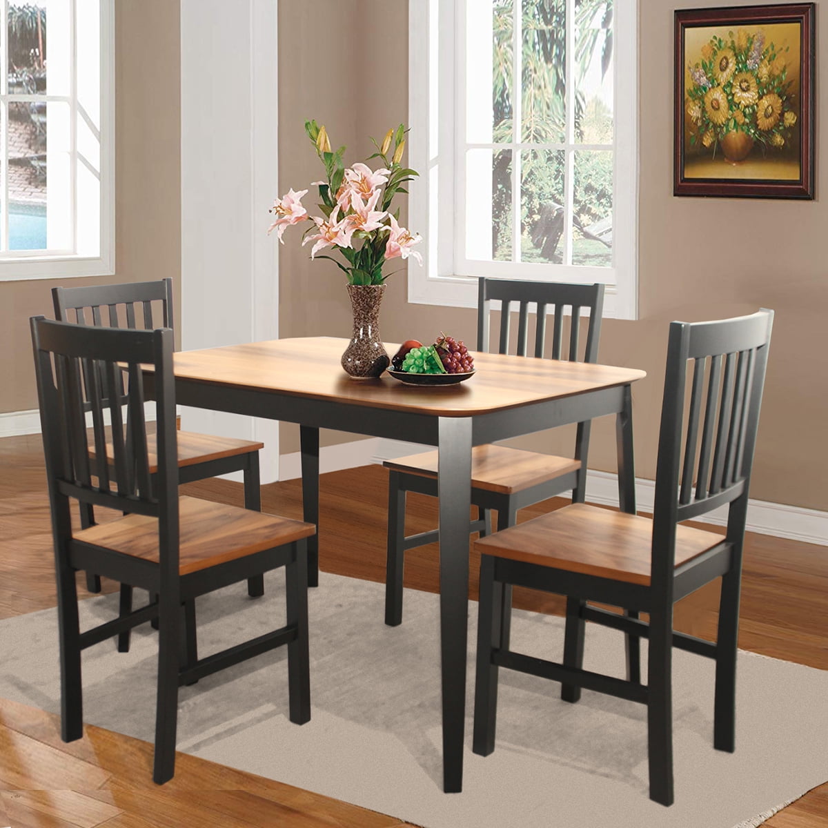 Set of 4 Dining Chair Kitchen Black Spindle Back Side Chair with Solid Wooden Legs