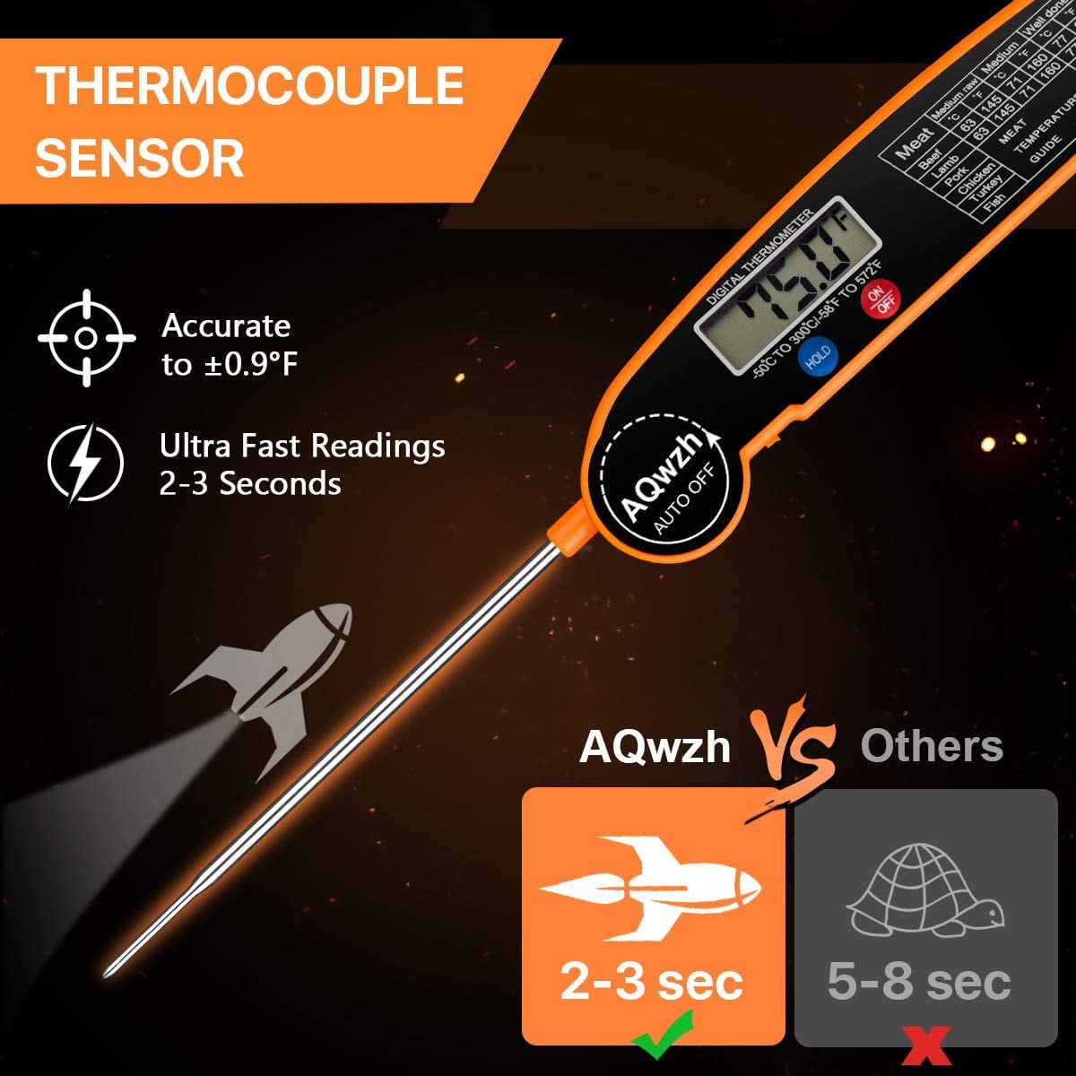 AQwzh Meat Thermometer, Instant Read Thermometer, Meat Thermometer, Food Thermometer, Candy Thermometer, for Kitchen BBQ Grill Smoker Meat Coffee Oil Milk Yogurt Temperature