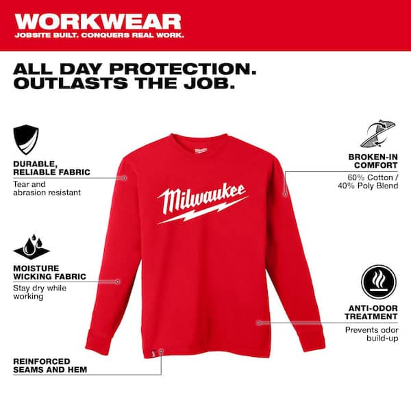 Men's Large Red Heavy-Duty Long-Sleeve T-Shirt