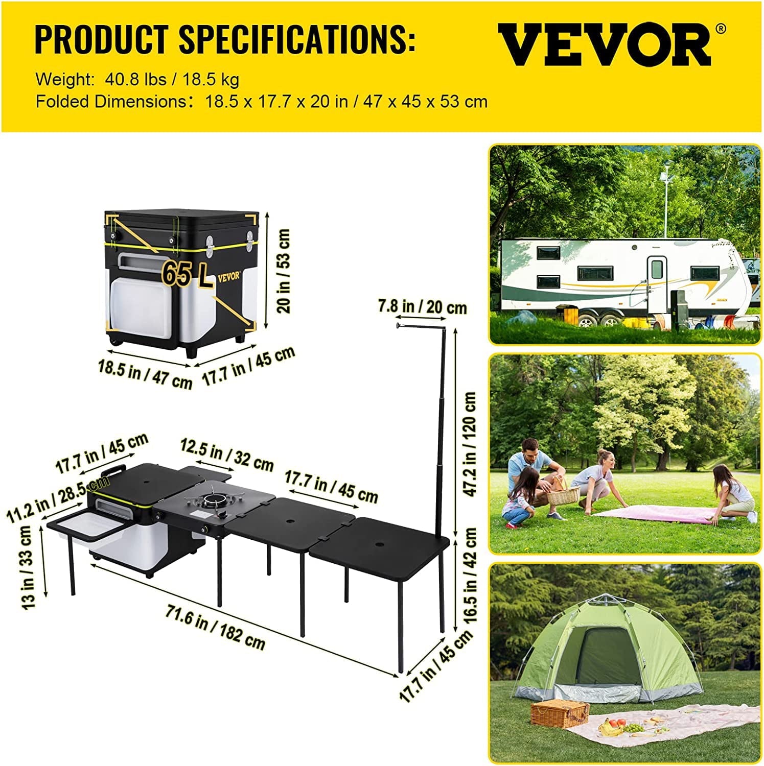 in One Integrated Camping Cooking Station Foldable Outdoor Mobile Kitchen Portable Multifunctional Camp Box w/ Wheels