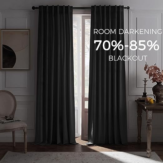 Topfinel 100% Blackout Luxury Velvet Curtain, 84 Inches Long Rod Pocket Back Thermal Insulated Noise Reduce Curtains for living room Bedroom, 2 Panels,52 x 84 Inch,Black