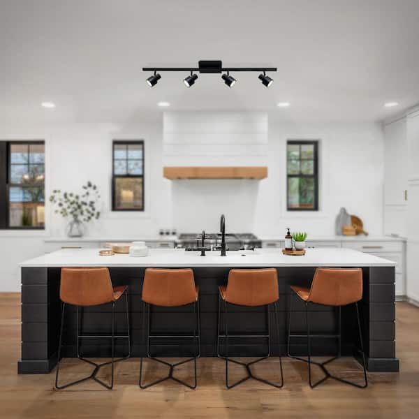 3 ft. 4-Light Matte Black Hard Wired Track Lighting Kit with Gimbal Head, Bulbs Included