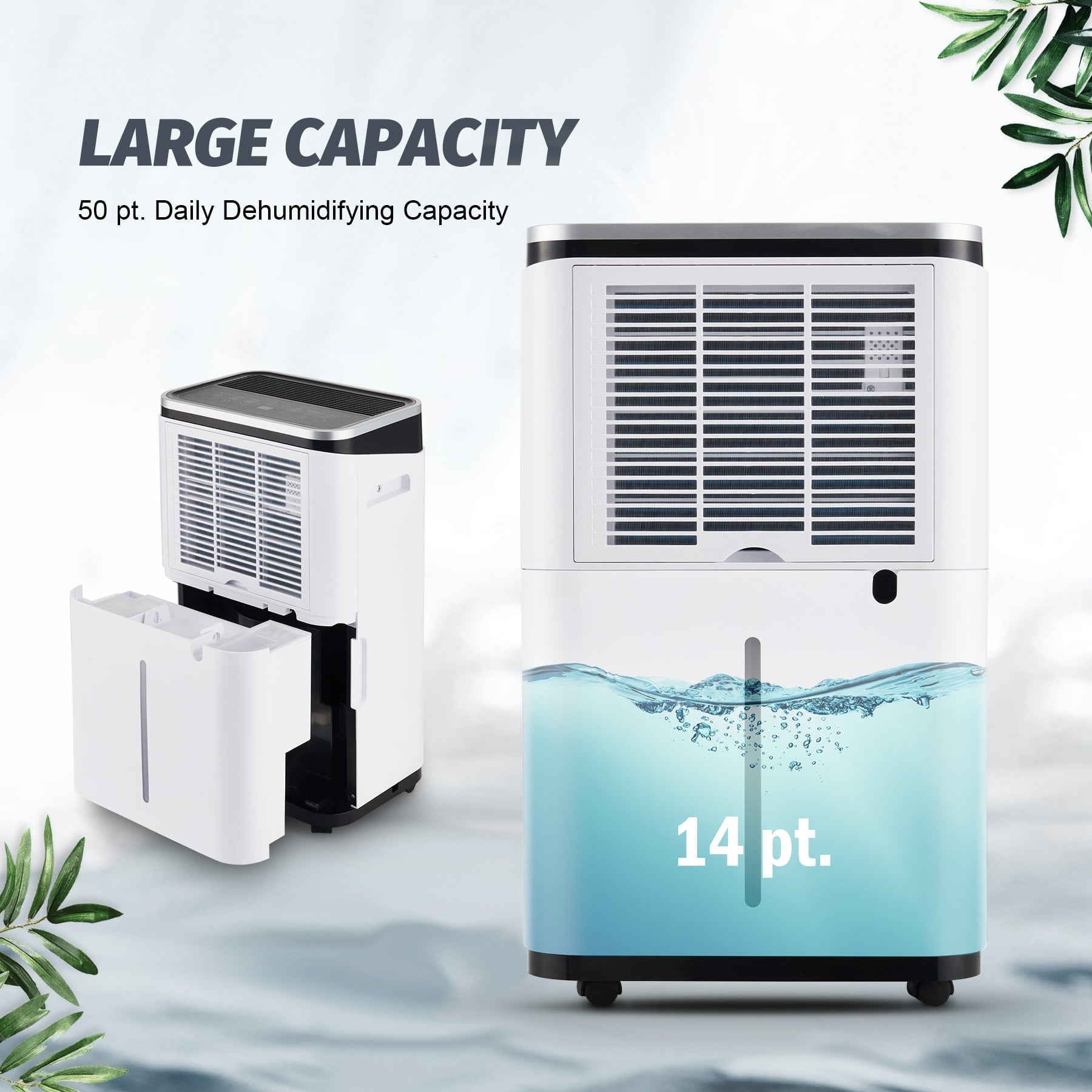 Preenex Dehumidifier with Drain Hose 24 hr Timer Auto Shutoff 50 Pint Capacity 13pt Tank