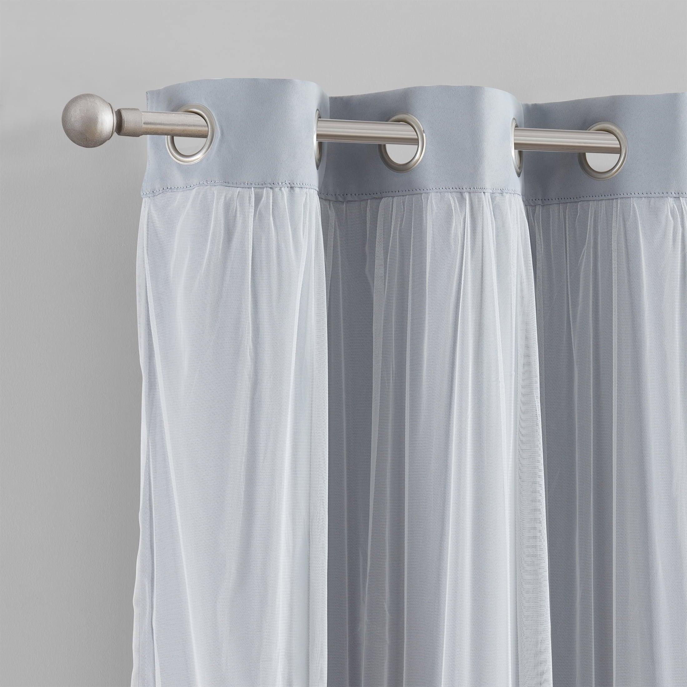 Your Zone Grey Blackout with Sheer Overlay Grommet Curtain Panel, 37