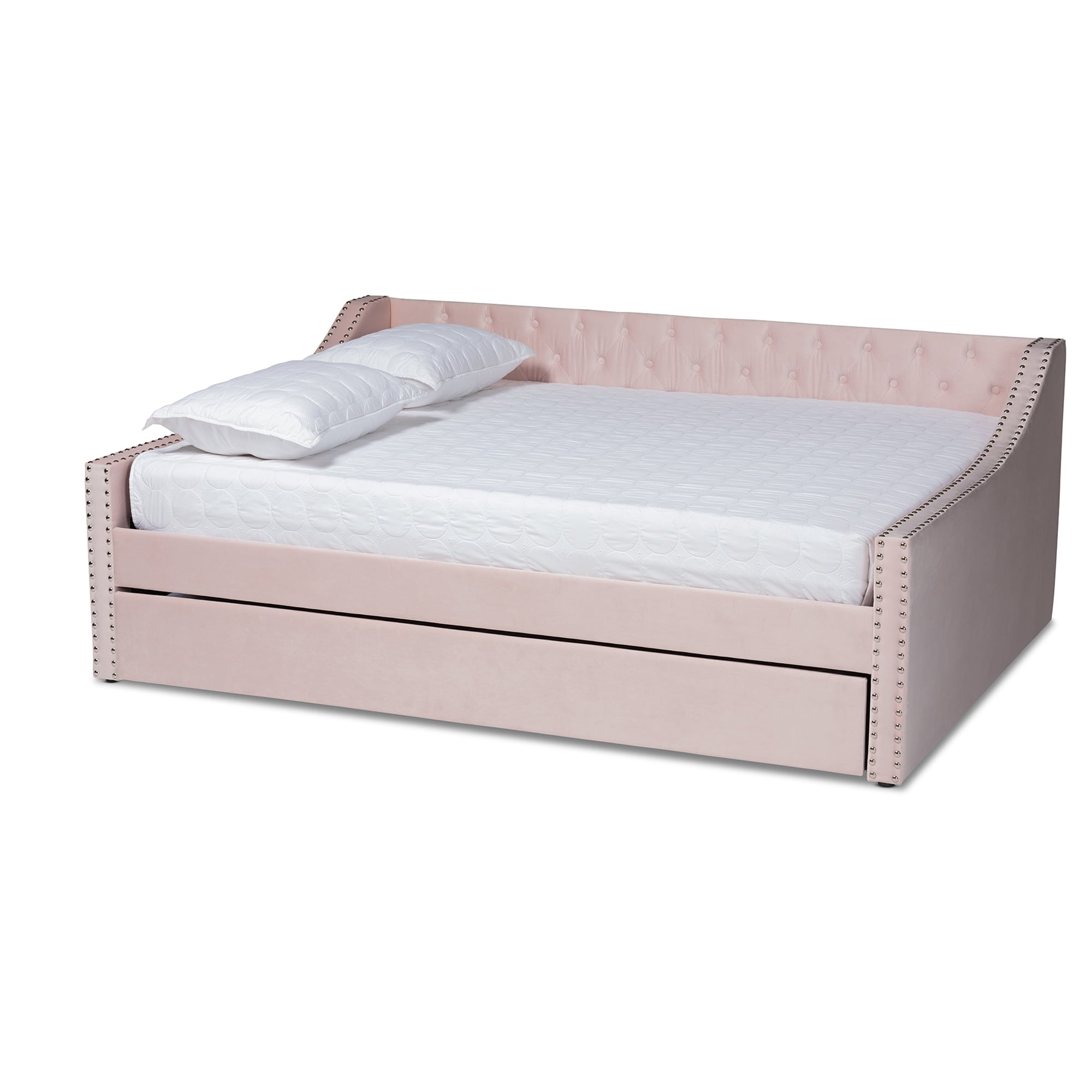 Baxton Studio Raphael Contemporary Upholstered with Trundle Daybed, Full, Pink