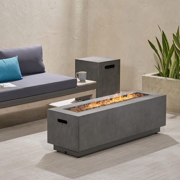 Wellington 15.25 in. x 19.75 in. Rectangular Concrete Propane Fire Pit in Dark Grey with Tank Holder