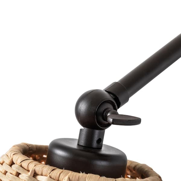 Black Woven Rattan Plug-in Swing Arm Wall Lamp with On/Off Switch