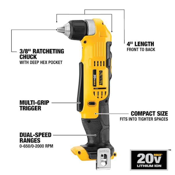 20V MAX Cordless 3/8 in. Right Angle Drill/Driver (Tool Only)