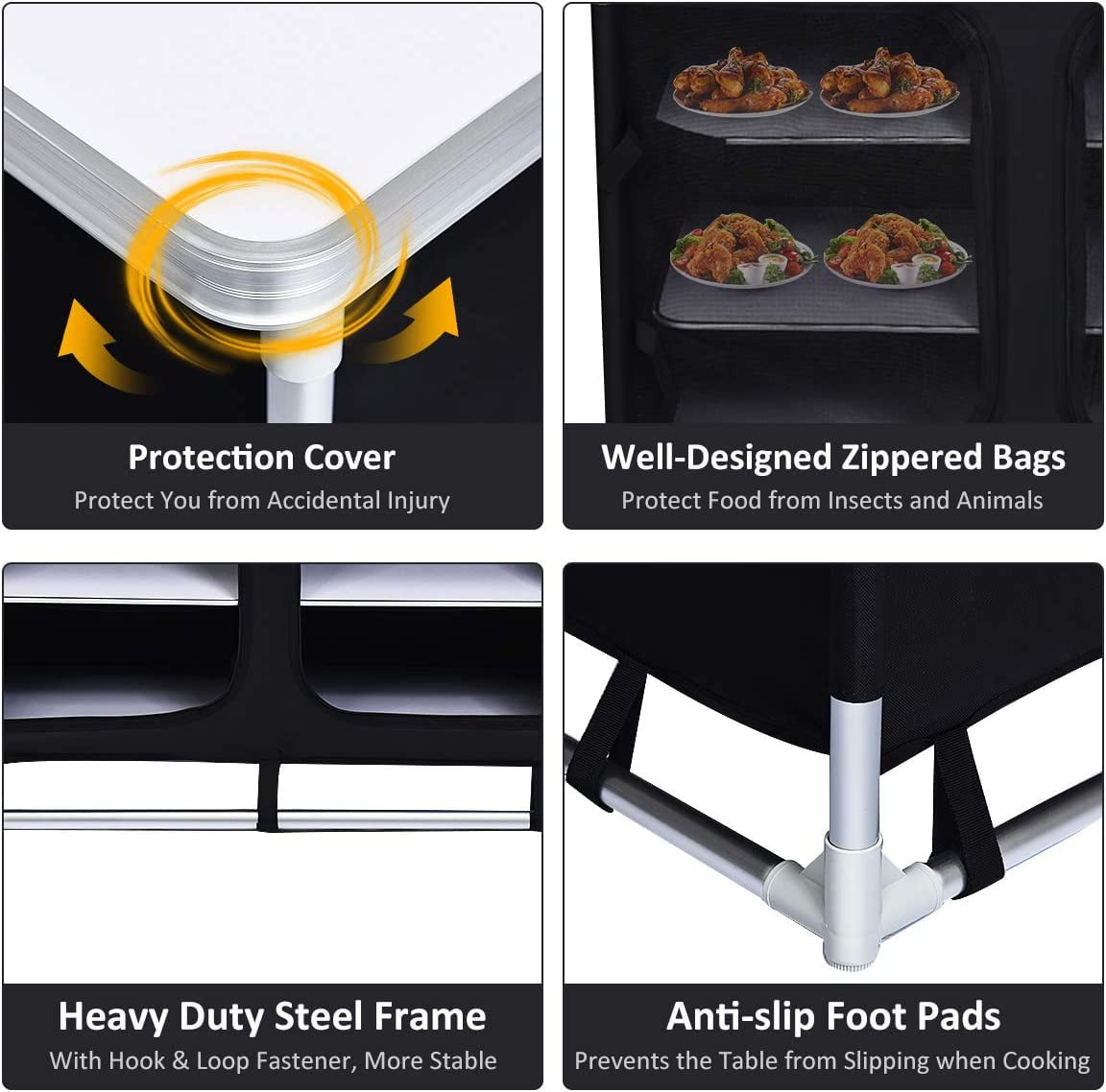 Cook Table Kitchen Station with Storage Organizer and Carrying Bag, for BBQ Party, Picnics, Backyards, Tailgating, Portable, Black