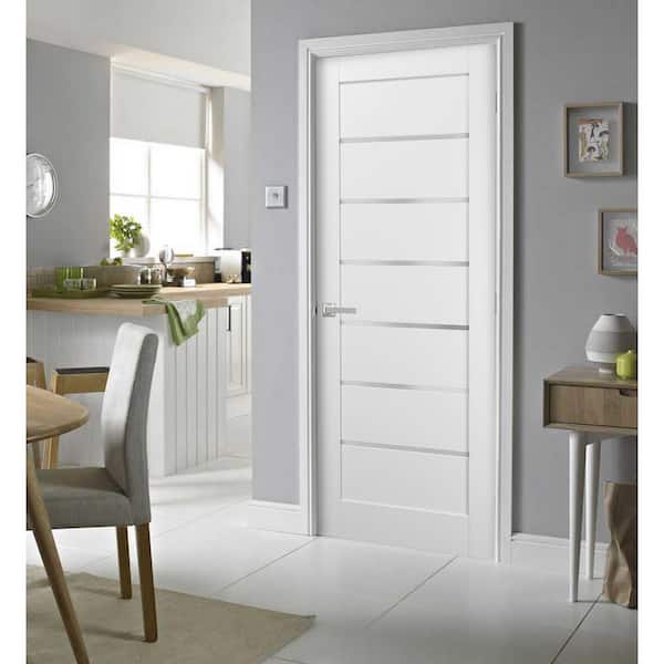 4117 30 in. x 84 in. Single Panel No Bore Frosted Glass White Finished Pine Wood Interior Door Slab