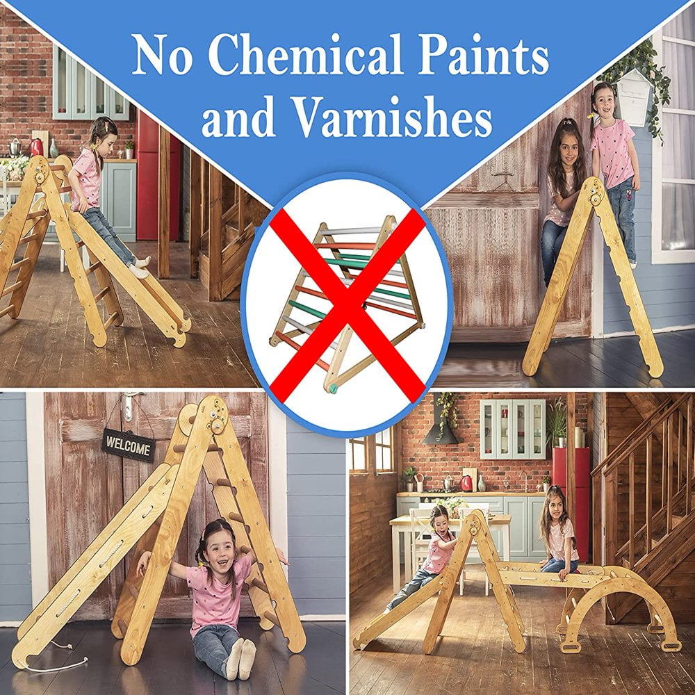 QJUHUNG 2-in-1 Indoor/Outdoor Wooden Playset  Foldable Pickler Triangle and Slide Climbing Board - Montessori  and Toddler Toys  Baby Playground Play Gym for Home and Backyard