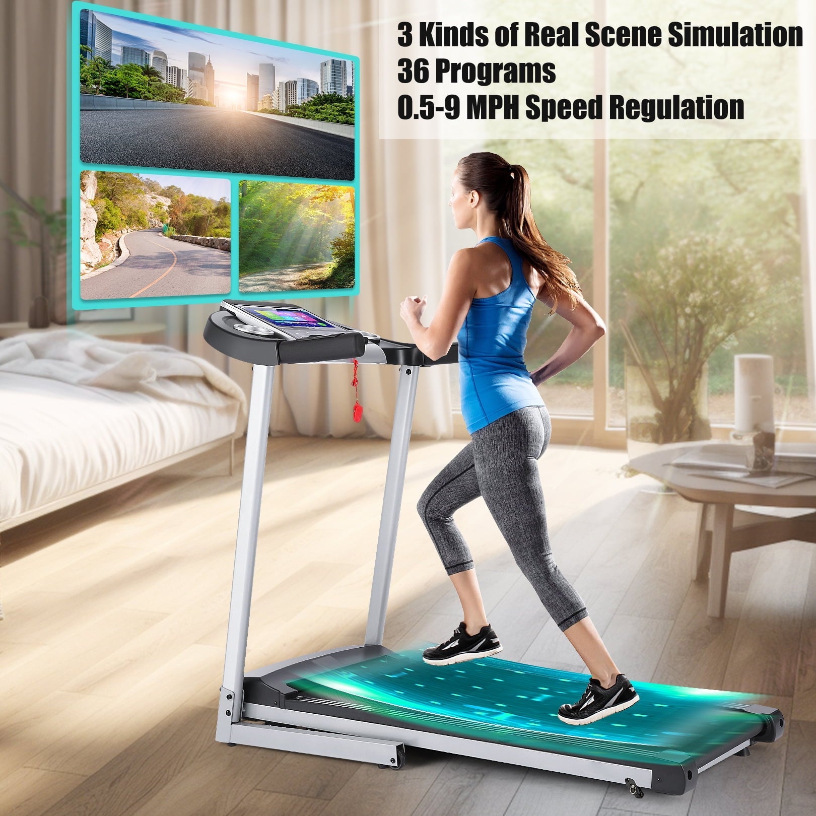 3.25HP Folding Treadmill, Incline Treadmills with 10