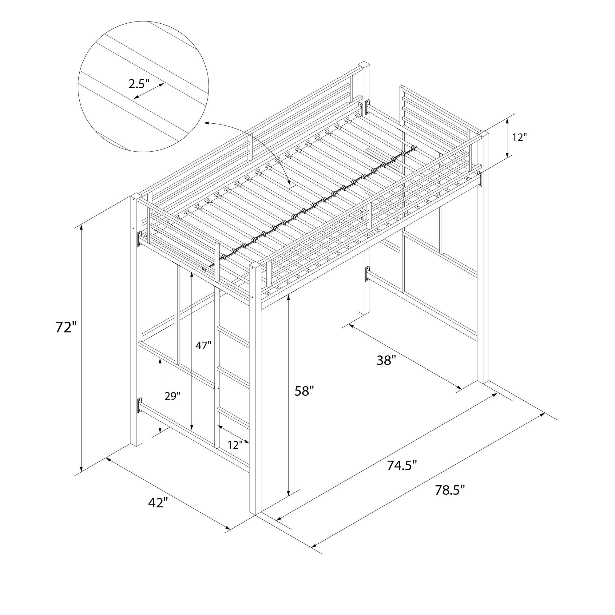 Your Zone Brittain Twin Metal Loft Bed, Black