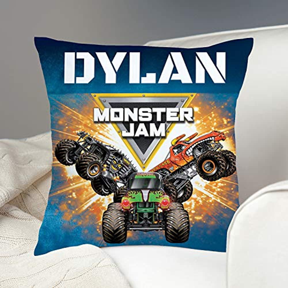 Personalized Monster Jam Trucks Throw Pillow - Logo Blue