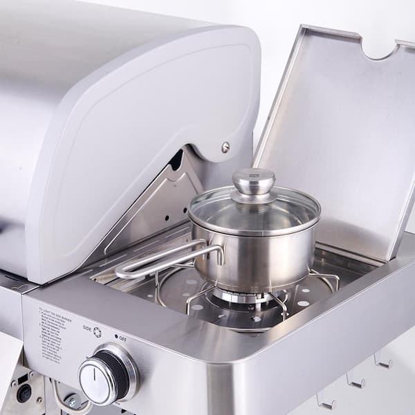 4-Burner Propane Gas Grill in Stainless with LED Controls, Side and Side Sear Burners