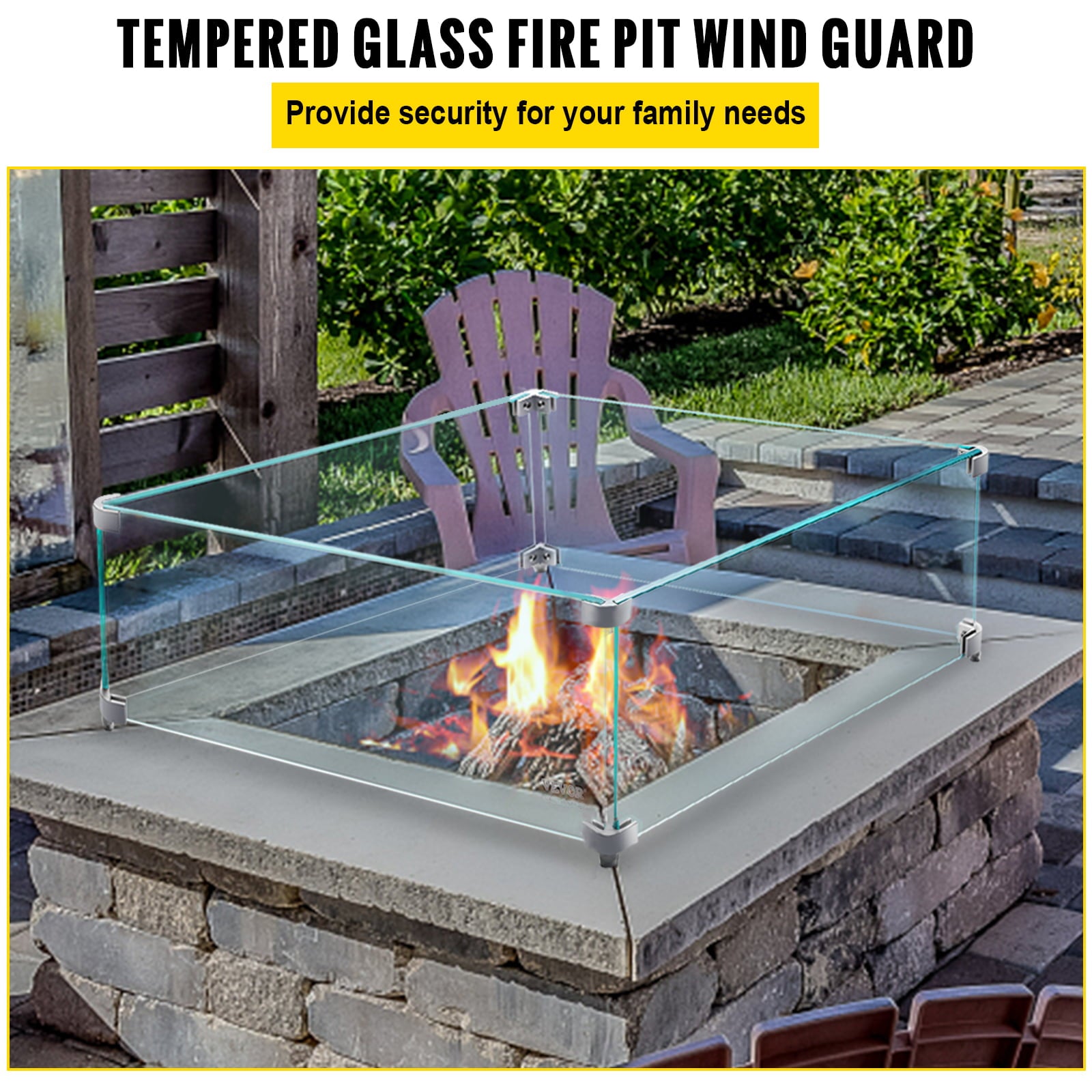 BENTISM Fire Pit Wind Guard, 14 x 14 x 6 inch Glass Flame Guard, Oblong Glass Shield, 0.3