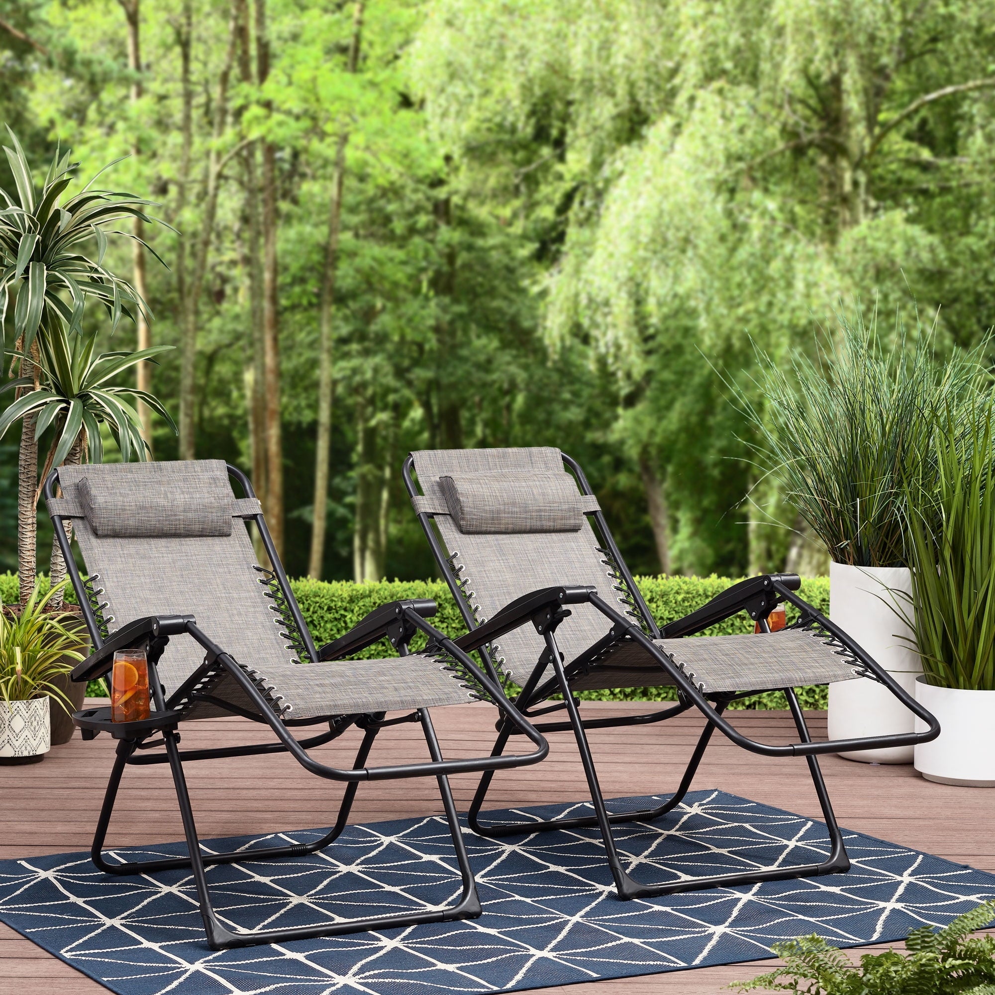 Mainstays Zero Gravity Chair Lounger, 2 Pack - Black