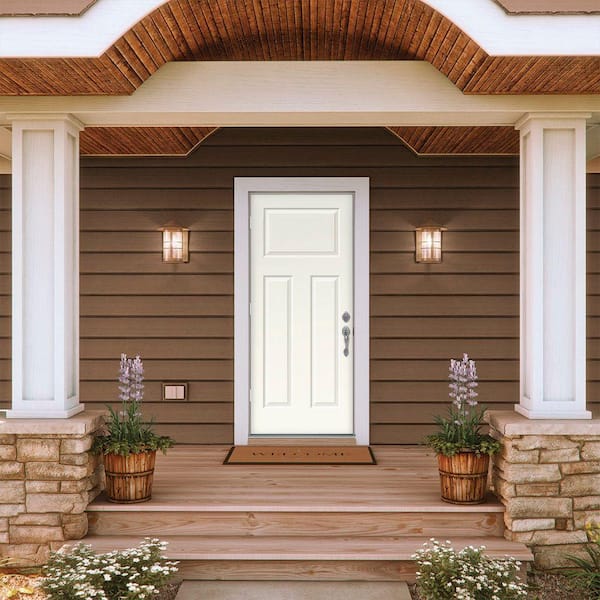 32 in. x 80 in. 3-Panel Craftsman White Painted Steel Prehung Right-Hand Outswing Front Door w/Brickmould