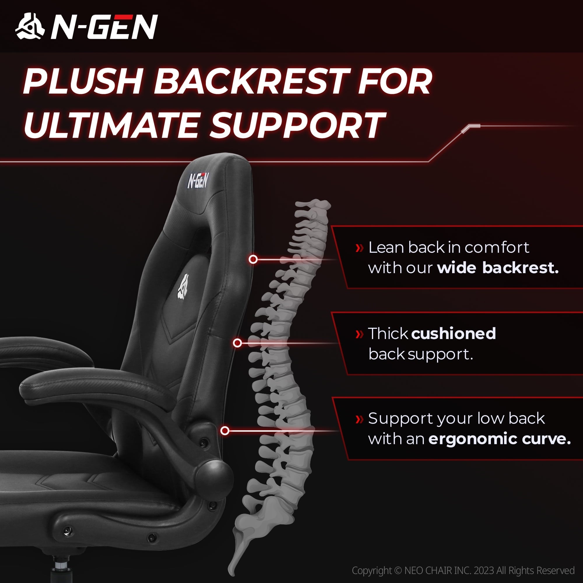 N-GEN Comfortable Flip-Up Armrest Computer Gaming Chair with Swivel Wheels Adjustable, Black