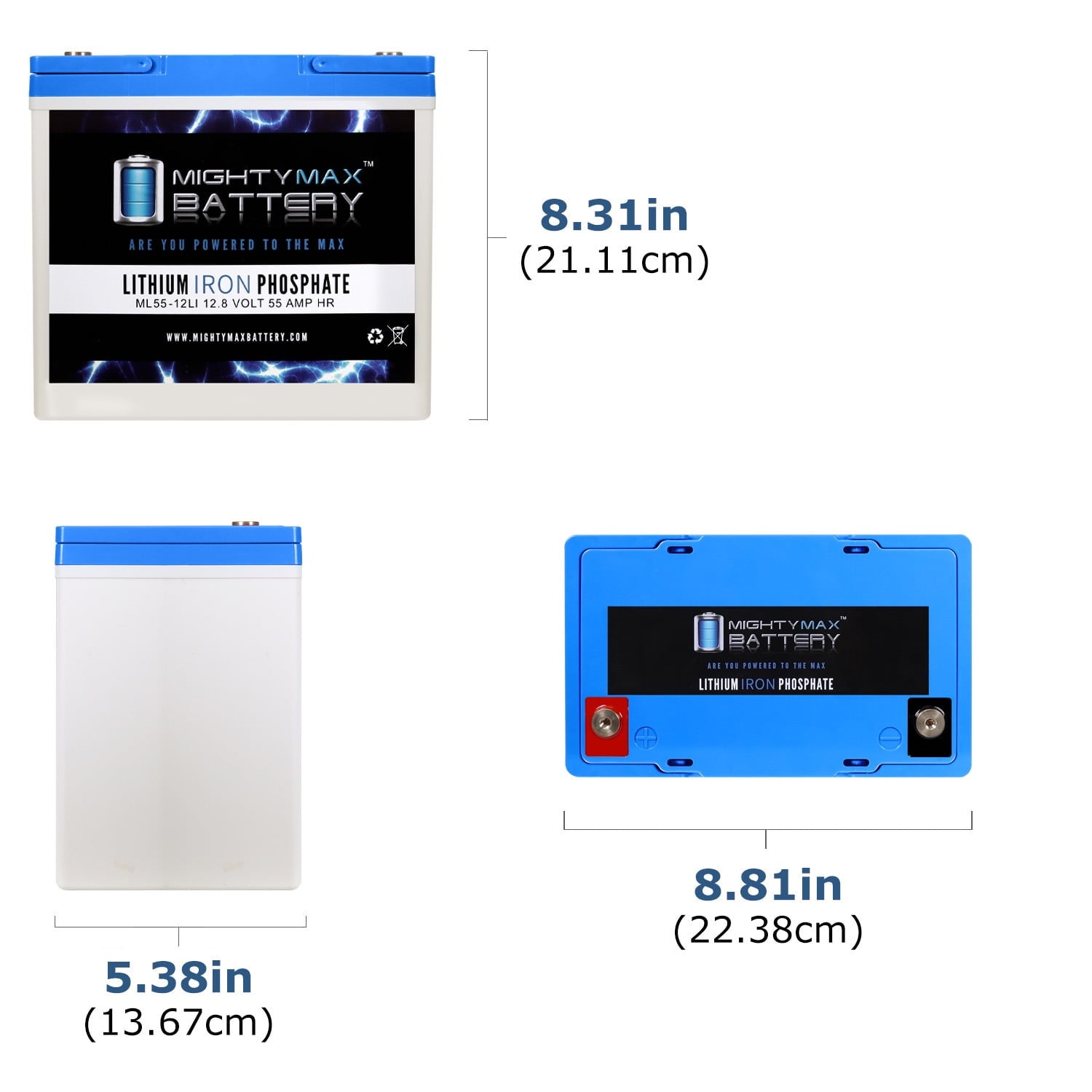 Mighty Max Battery ML55-12LI - 12 Volt 55 AH Deep Cycle Lithium Iron Phosphate (LiFePO4) Rechargeable and Maintenance Free Battery