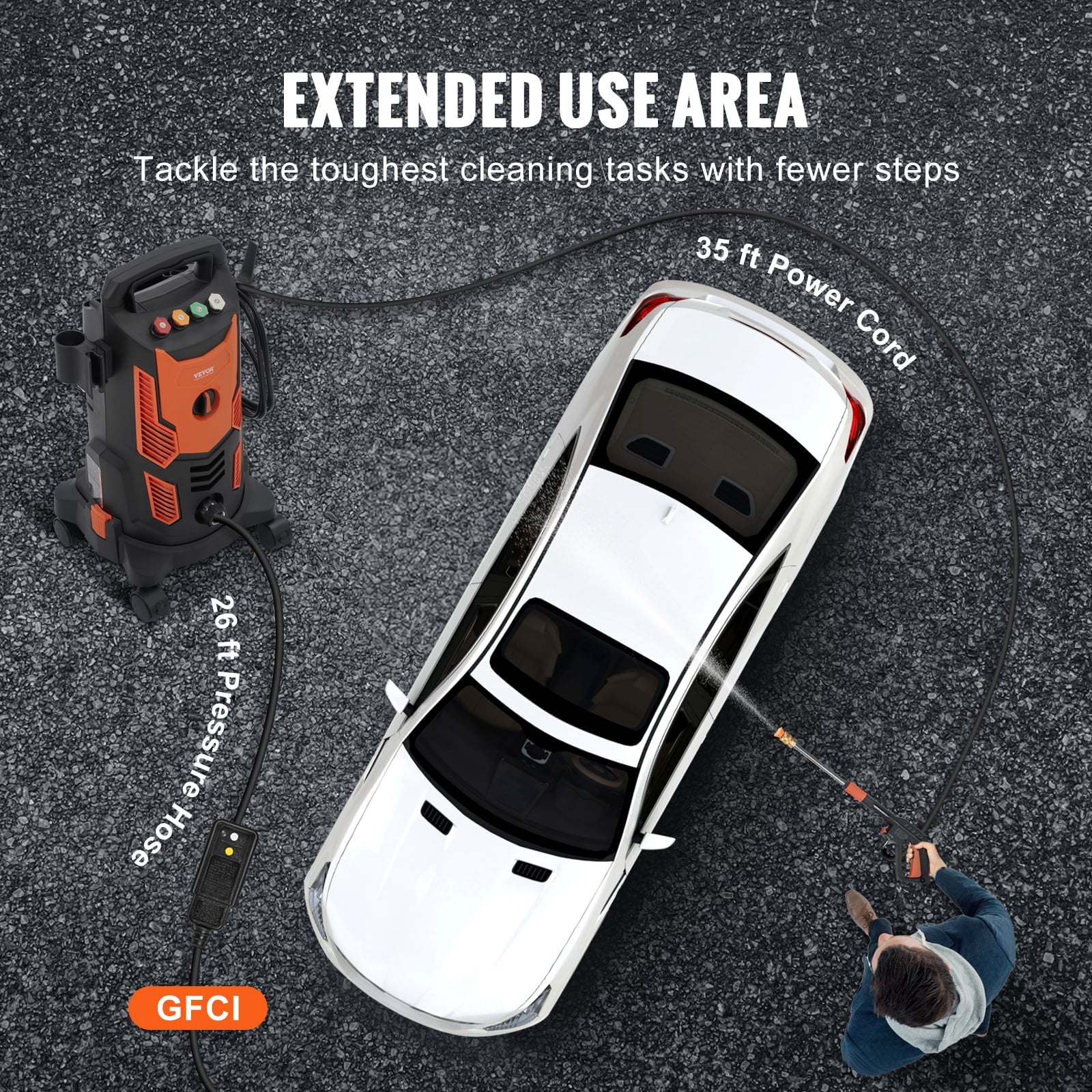 BENTISM Electric Pressure Washer 2300 PSI 1.9 GPM 1900W Cold Water Wheeled