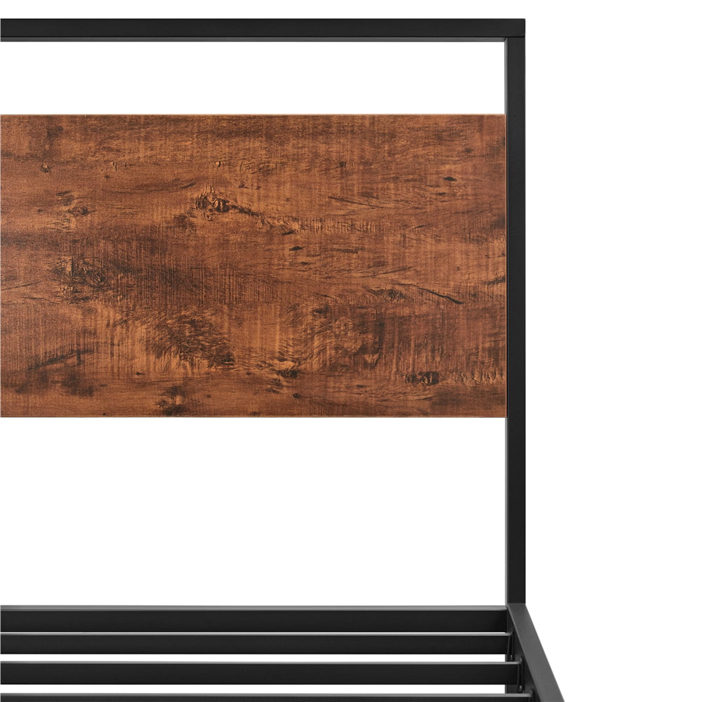 Topeakmart Rustic Metal Bed Frame Slatted Bed Base with Wooden Headboard and Footboard, Twin