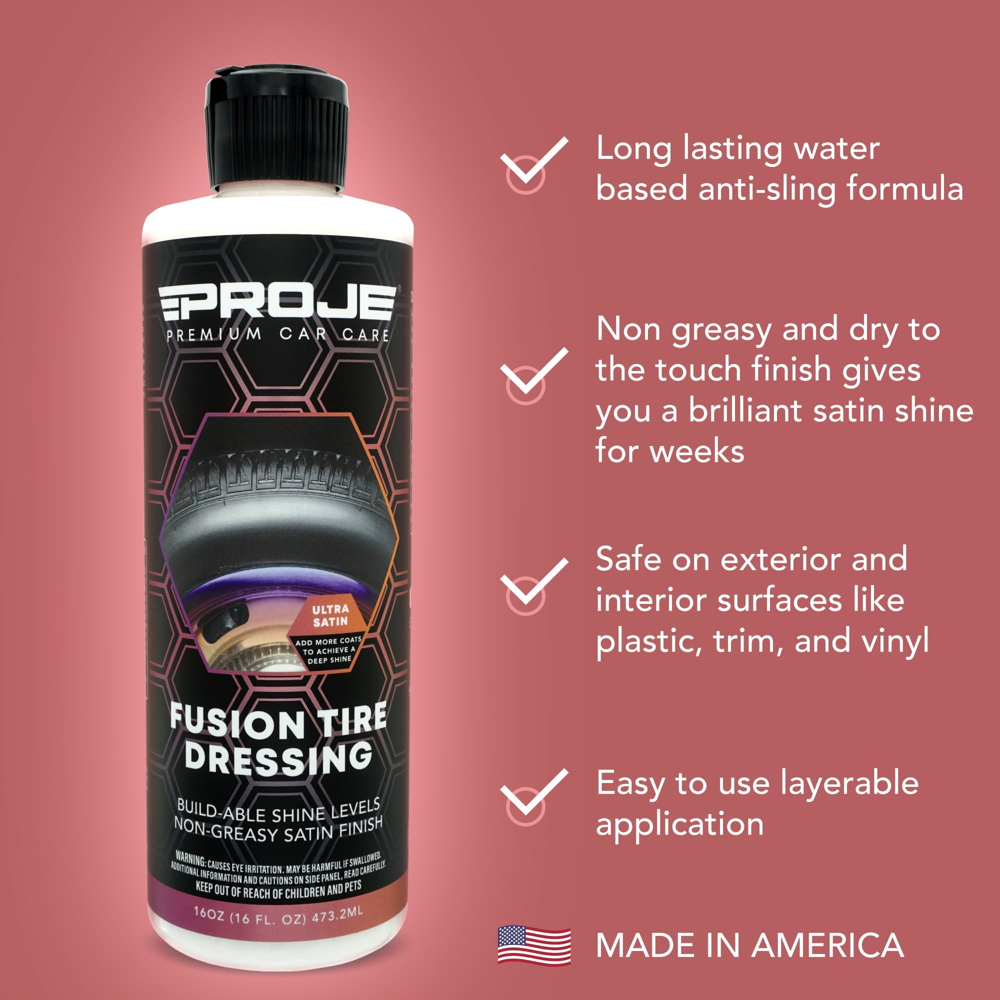 Proje Premium Car Care Fusion Tire Dressing - Long Lasting - Non-Greasy Dry to The Touch Tire Dressing for Cars - Safe Plastic, Vinyl, & Rubber - 16 floz