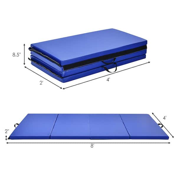 Blue 4 ft. x 8 ft. x 2 in. Folding Gymnastic Tumbling Mat Yoga Mat with Handles (32 sq. ft.)