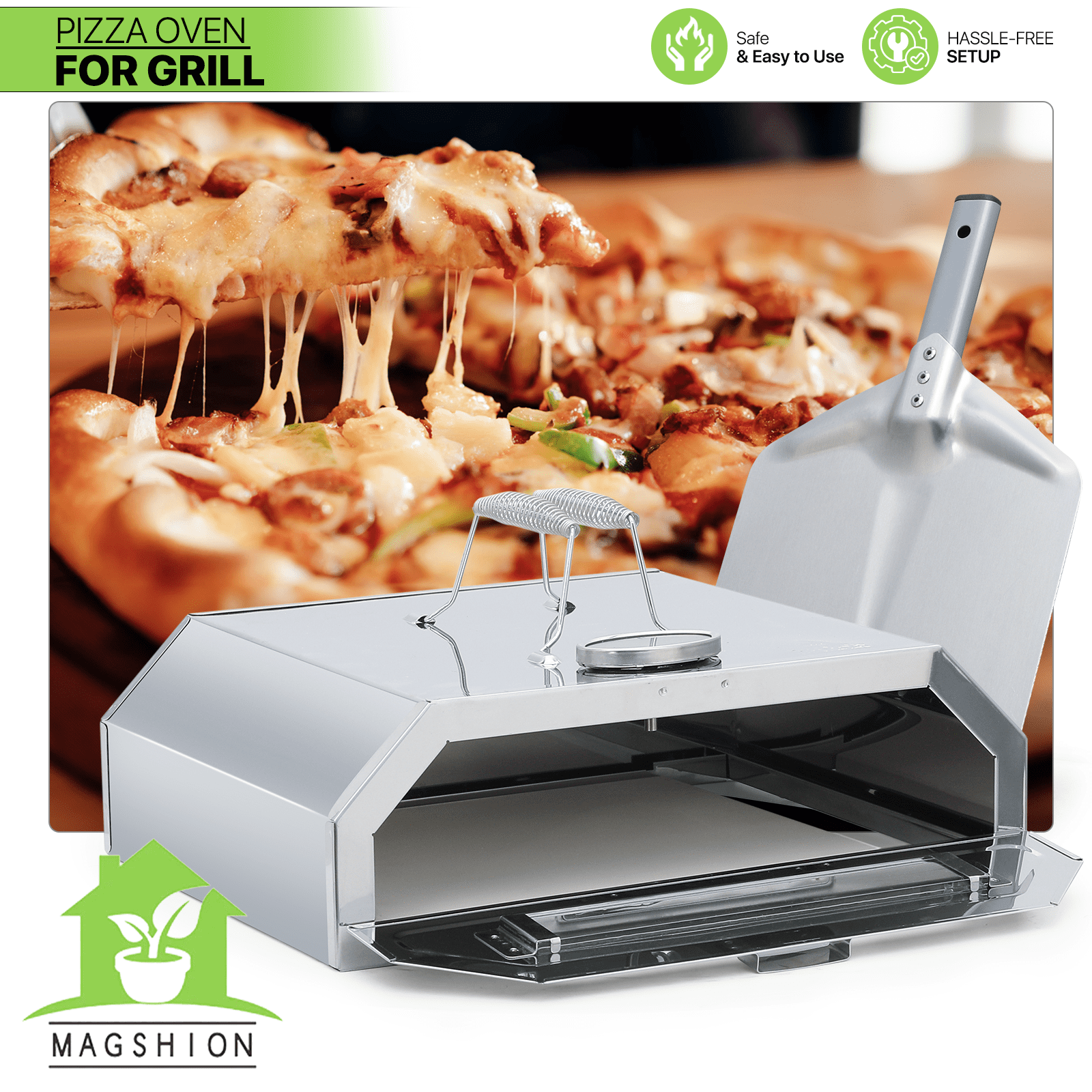 Magshion Stainless Steel Pizza Oven Grill Top, Pizza Oven for Charcoal Grill, with 11