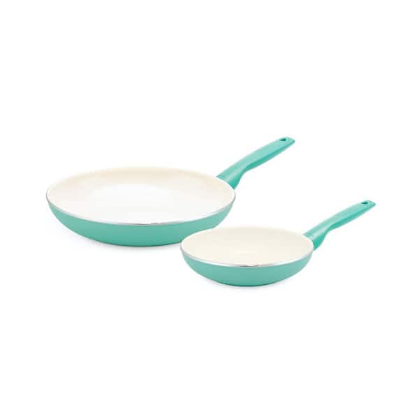 Rio Healthy Ceramic Nonstick 2-Piece 8 in. and 10 in. Frying Pan Skillet Set in Turquoise