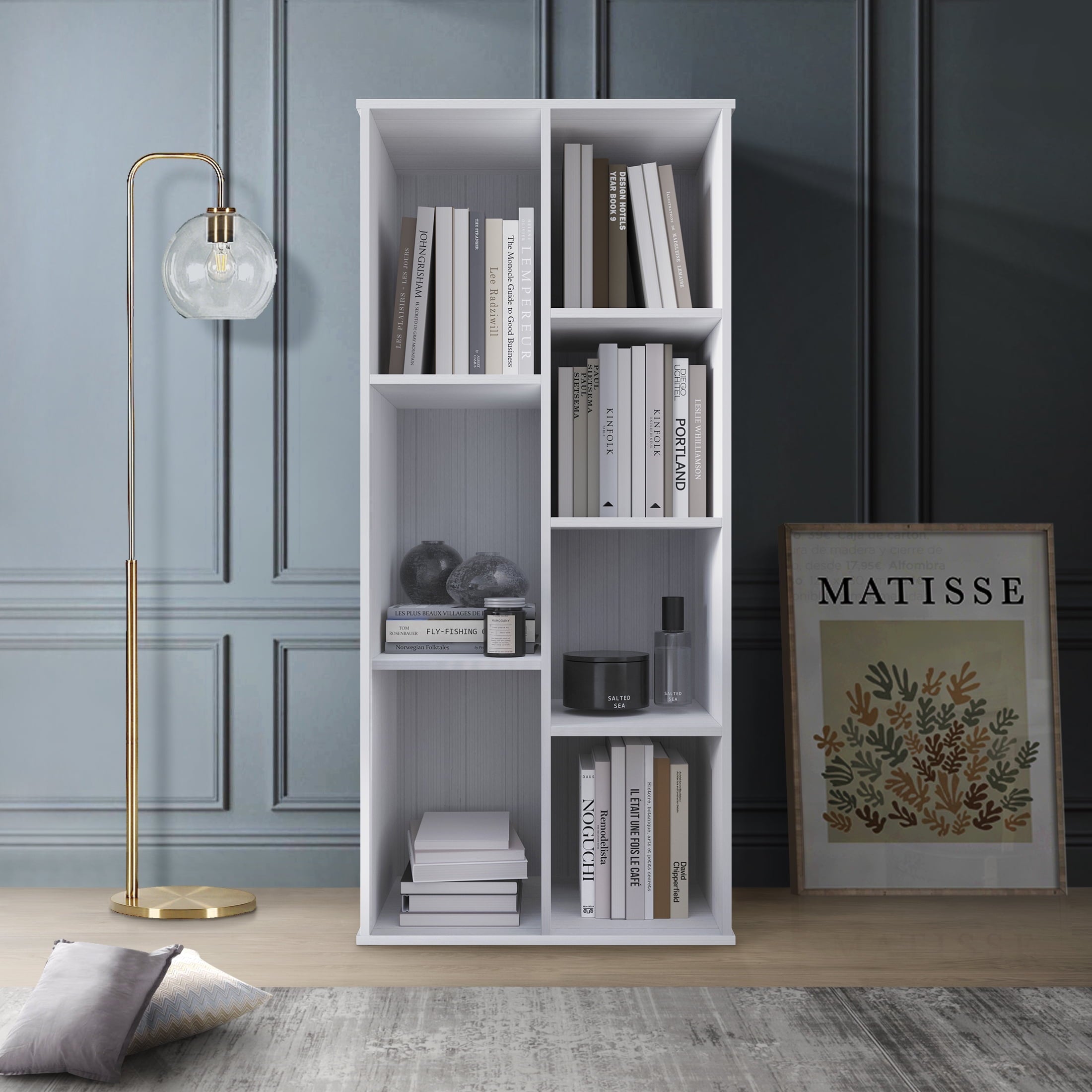 Castle Place Simple 7-Cube Open Shelf Bookcase, Dark Grey