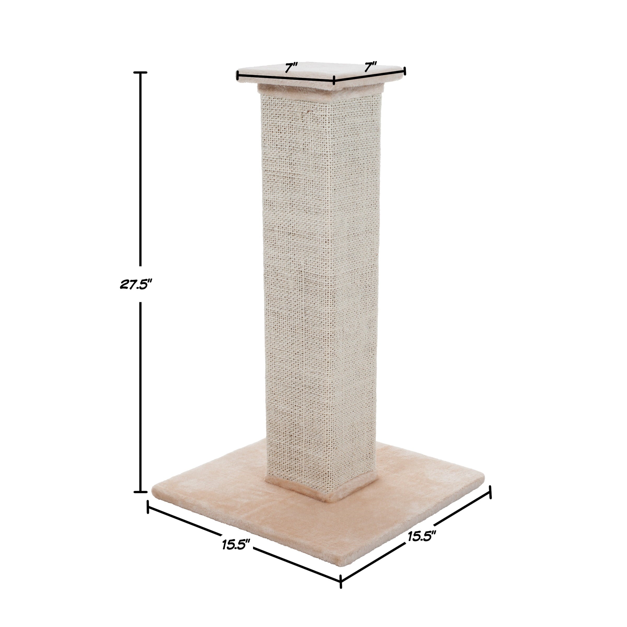 Indoor Cat Scratching Post with Carpeted Base - 27.75-Inch Beige Sisal Burlap Fabric by PETMAKER