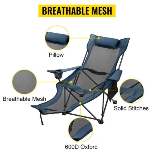 Folding Camp Chair Reclining Camp Chair with Height Adjustable Lounge Chair
