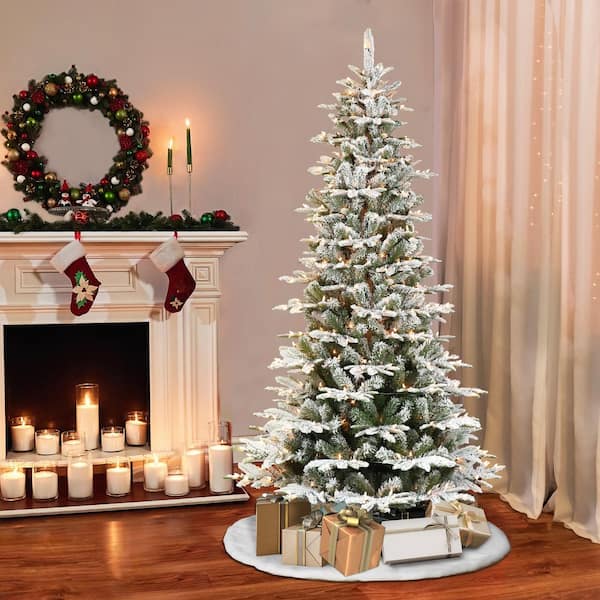 7.5 ft. Pre-Lit Slim Flocked Aspen Fir Artificial Christmas Tree with 450 UL Clear Lights