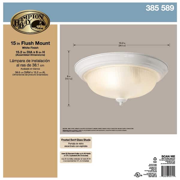 15 in. 3-Light White Dome Flush Mount with White Glass Shade