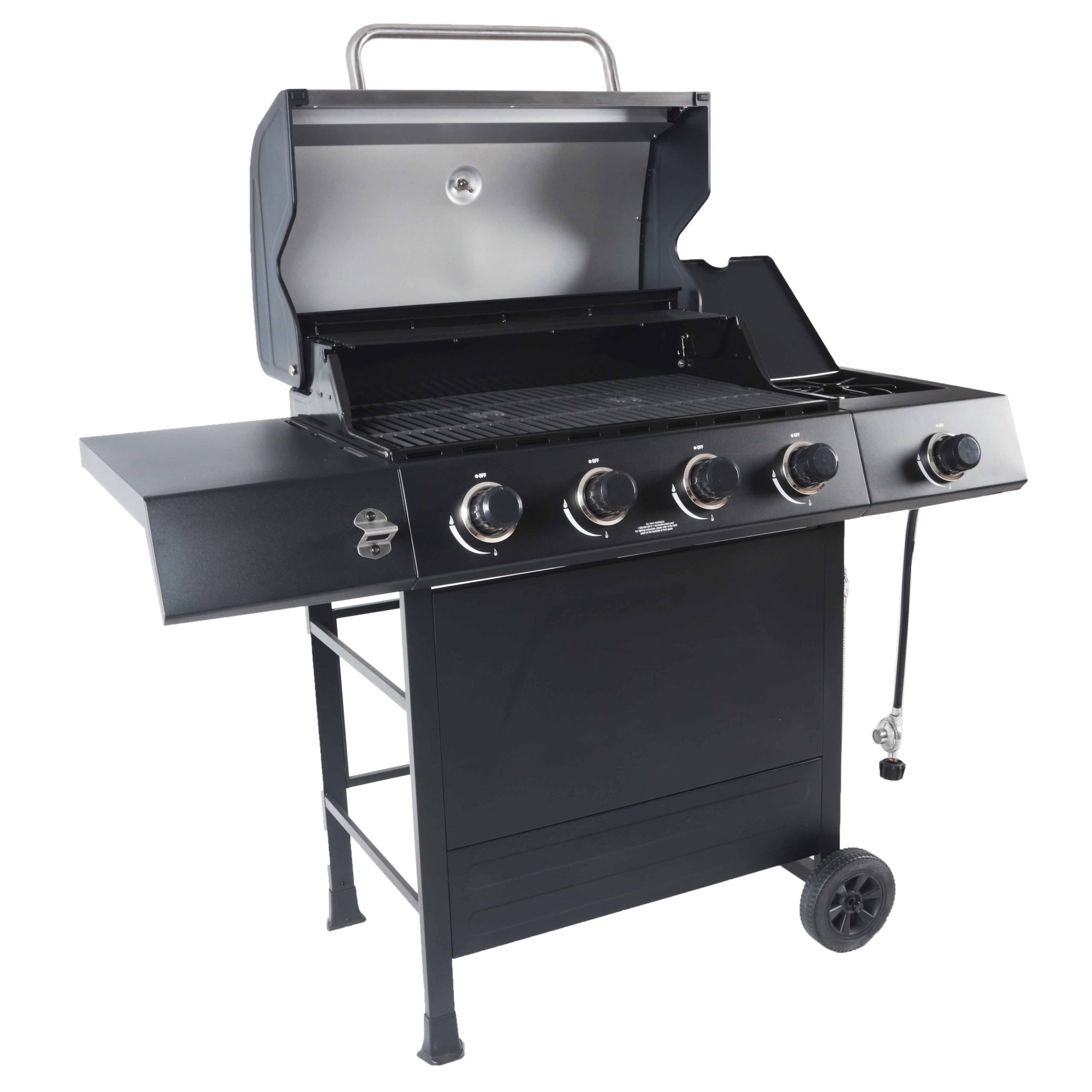 4-Burner Propane  Gas Grill with Side Burner, Stainless Steel & Black