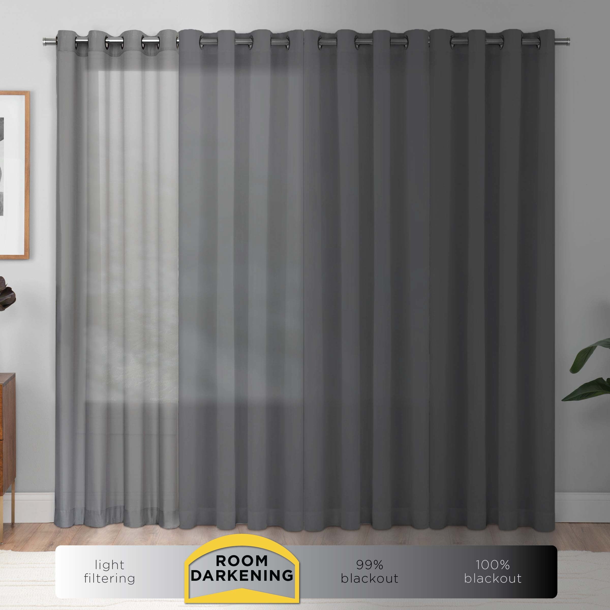 Mainstays Solid Black Room Darkening Rod Pocket Curtain Panel Pair, 30