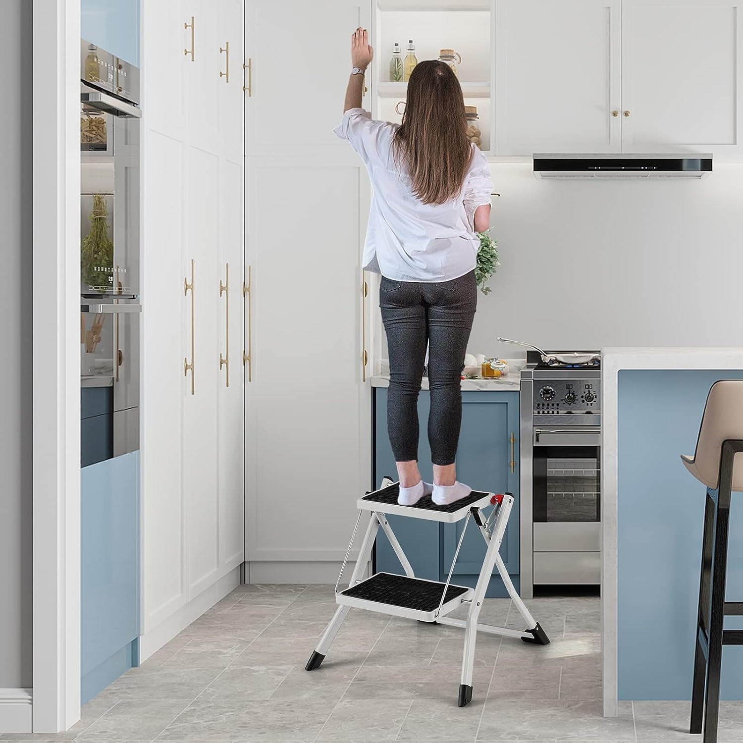 PHANCIR 2 Step Stool Ladder, 330 Lbs Capacity Folding Step Stool for Adults with Anti-Slip Pedals Large Foot Pads, Heavy Duty Steel Sturdy Portable Step Stool Ladder for Kitchen, Household, Office