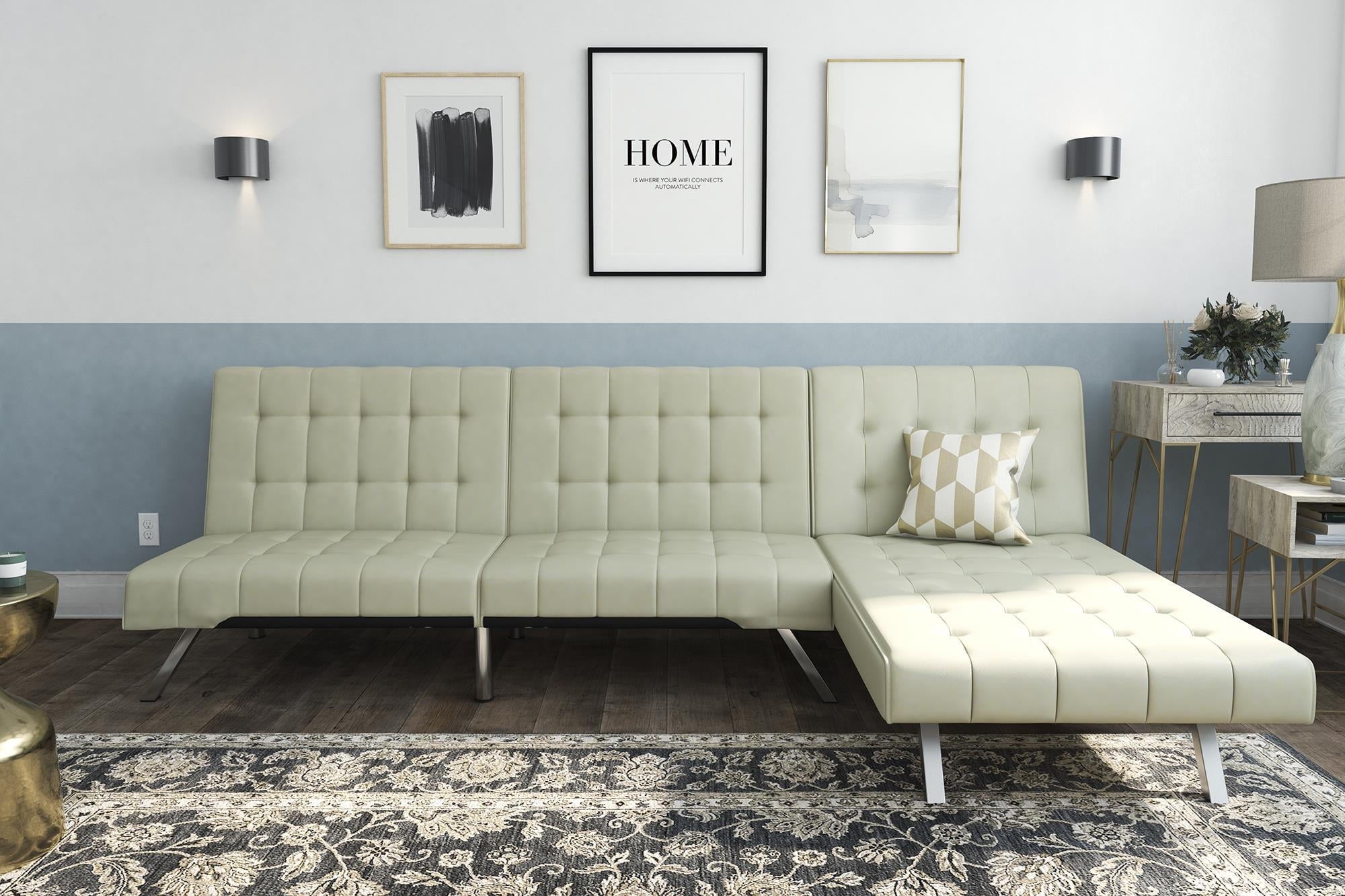 River Street Designs Emily Chaise Lounger Chair With Adjustable Reclining Back, Vanilla Faux Leather