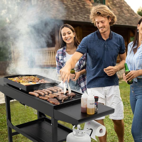4-Burner 48,000 BTU Portable Flat Top Gas Grill and Griddle Combo Grill in Black with Folding Legs for Outdoor Cooking